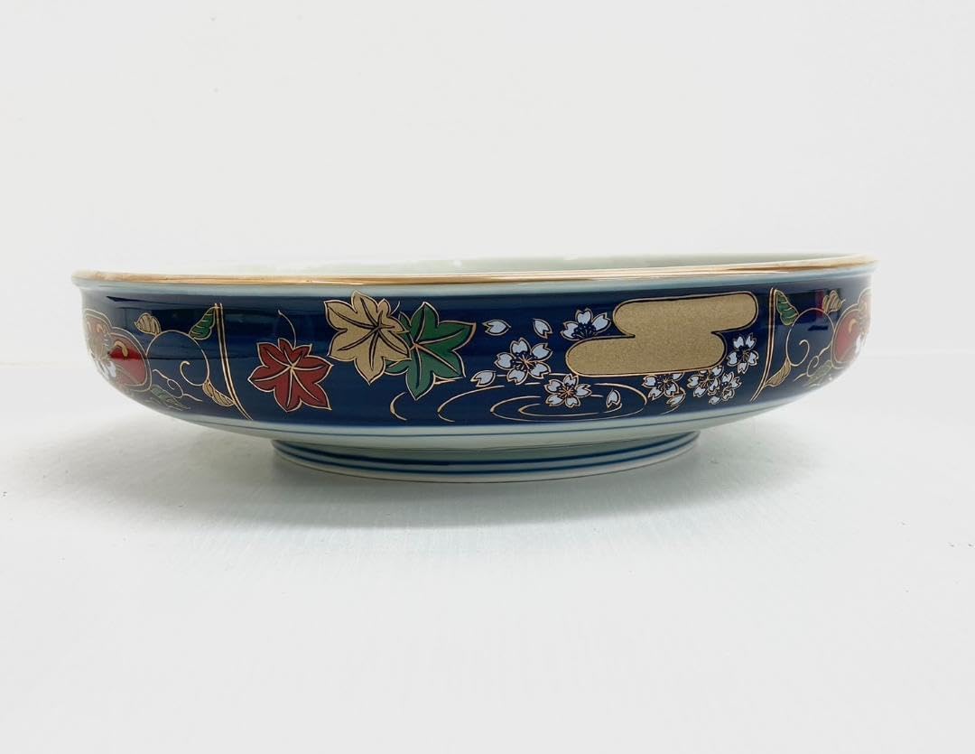 値下歓迎【未使用・美品】 有田焼　大鉢 庫山窯 金彩 桜・ザクロ・鳳凰 有田焼琥山窯主 小野達郎作 金欄手飾り絵皿『桜』木製皿立てつき
